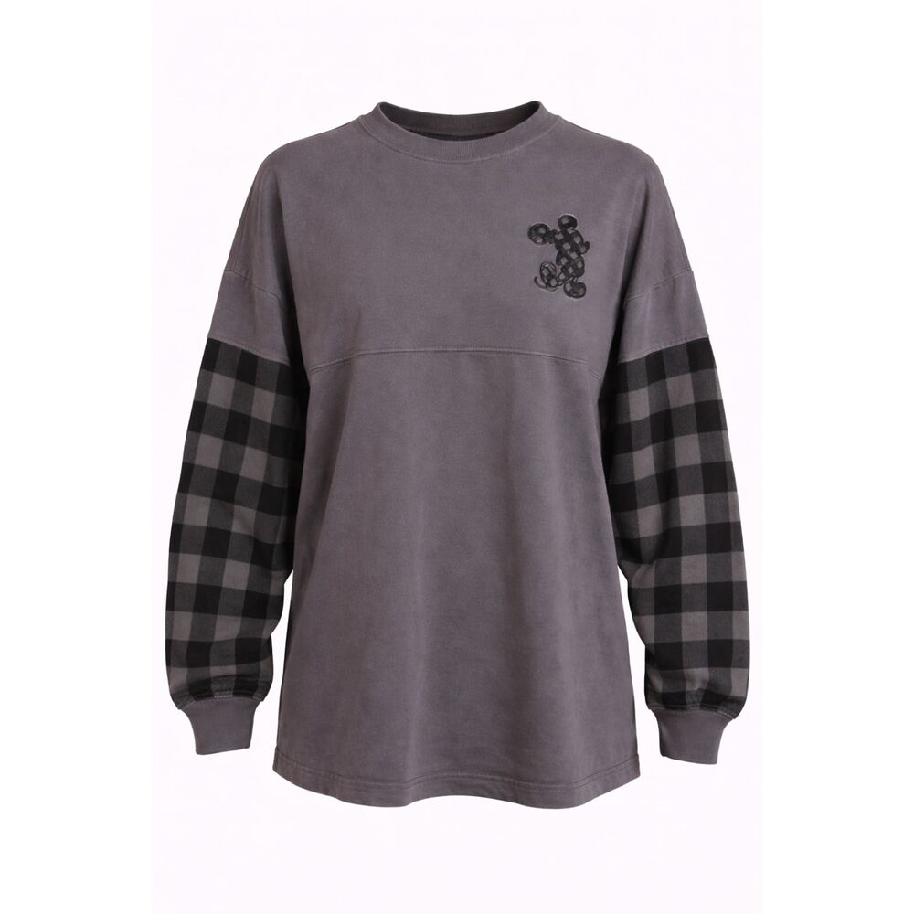 Disney Spirit Jersey XL Gray Plaid Long Sleeve Shirt Mickey